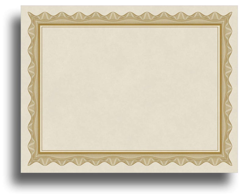 Desktop Publishing Supplies Blank Parchment Certificate Paper for Awards - Works with Inkjet/Laser Printers - Measures 8 1/2" x 11" - Gold Border - 25 Sheet Pack - Image 1